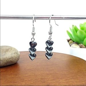 🔥🆕 Black Hematite Heart Bead Silver Earrings